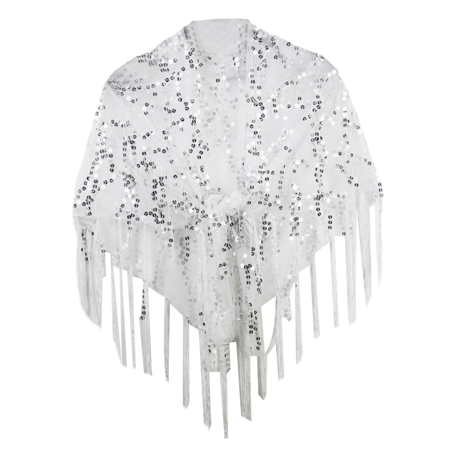 Enakshi Women Shawl Wrap Ladies Sequin Shawl Cape for Formal Occasion Evening Summer White Silver|Clothing Shoes & Accessories|Womens Accessories|Scarves & Wraps|Package Includes:1 Women Shawl-image-26