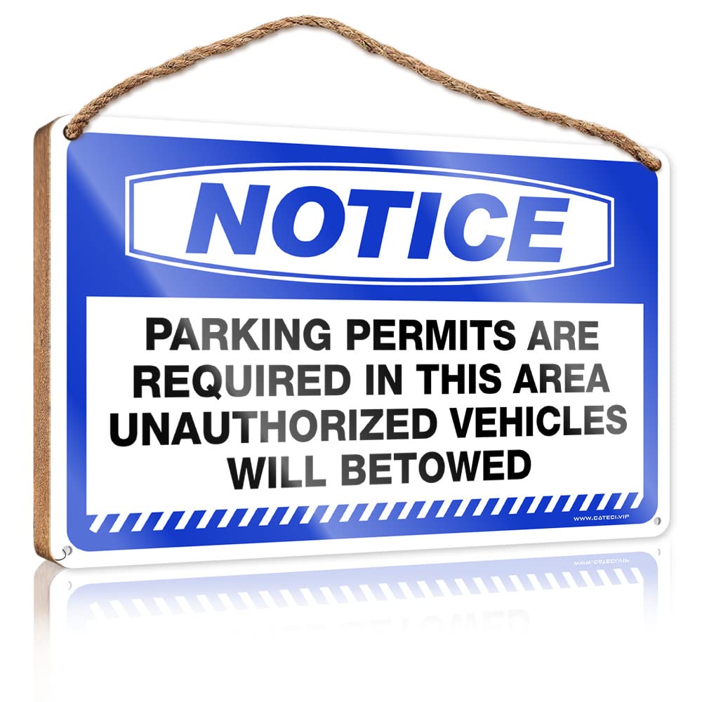 DTHA Signs & Plaques Notice Parking Permits Required Wooden Sign Home Office Decor Decorative Hanging Sign(23X35CM)