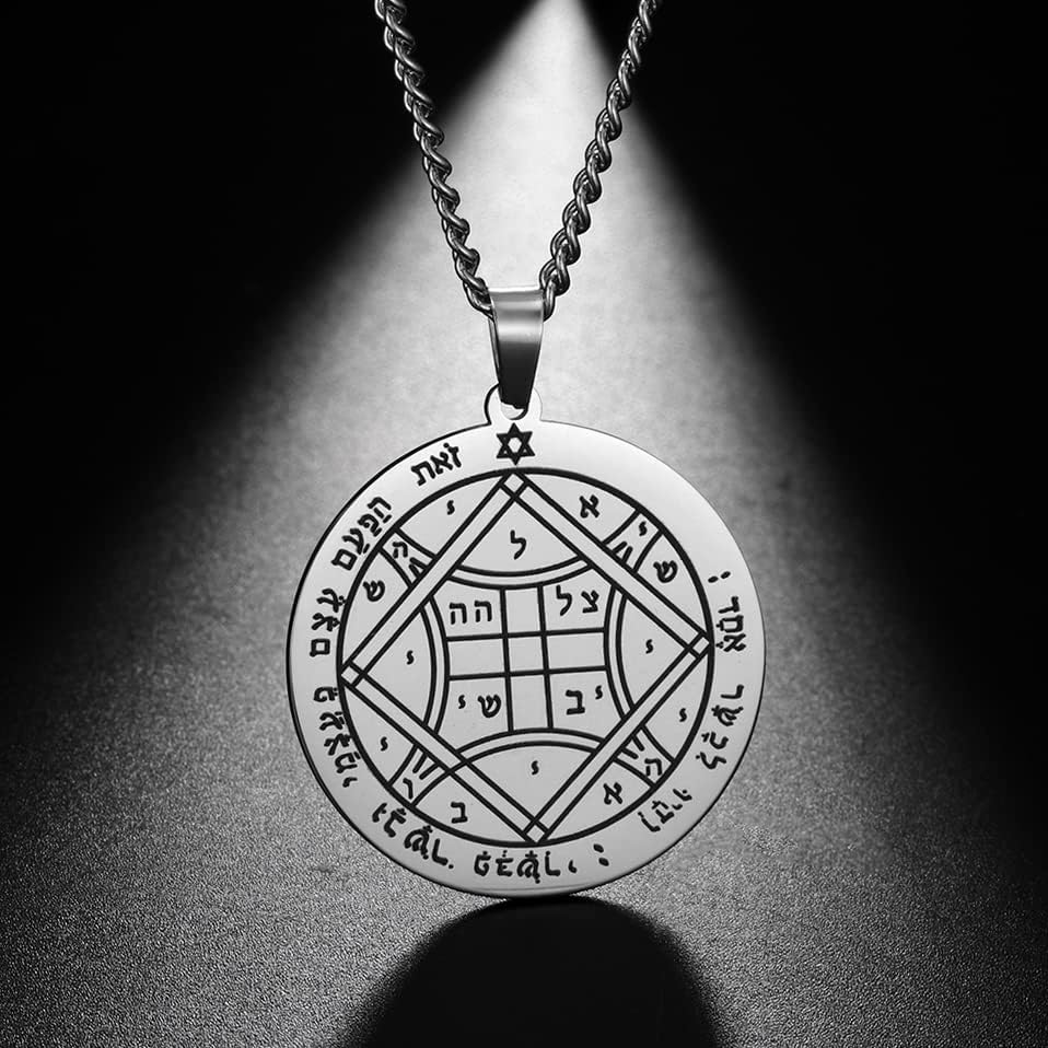 VASSAGO Stainless Steel Fourth Pentacle of Venus Pendant Necklace Key of Solomon Seal Round Charm Box Chain Talisman Jewelry for Men (Silver) - Image 3