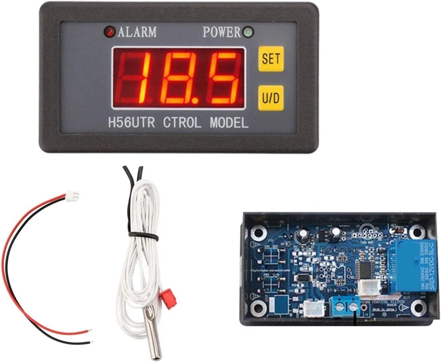 1pc H56TR Digital Temperature Controller LED Display Thermostat with Heat/Cooling Control Instrument AC220V DC12/24V with NTC Probe(Red AC220V 10A)