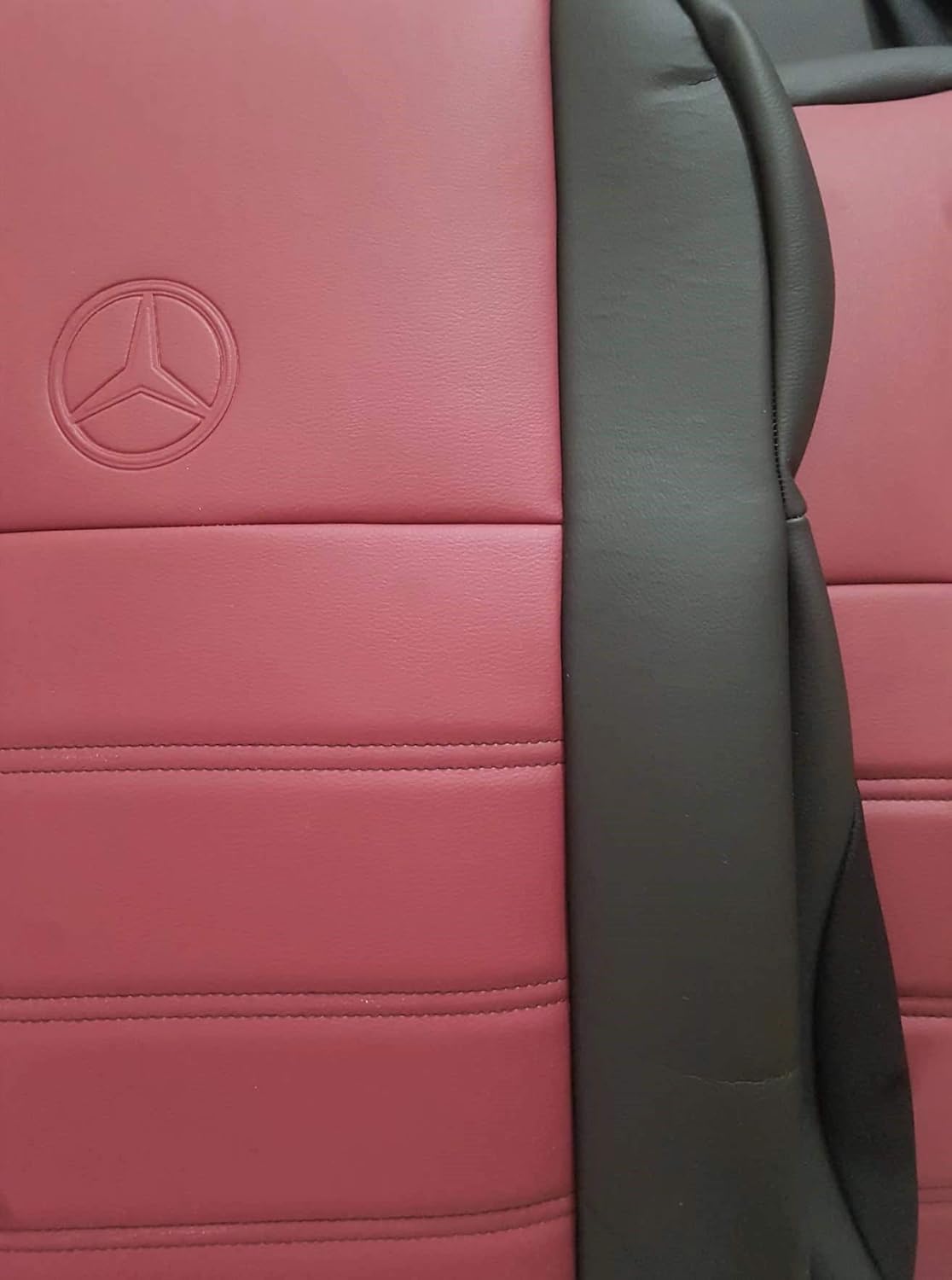 Top Car Athens || Two Front Leatherette Custom Fit Car Seat Covers. Compatible with Mercedes SLK-Class 2005-2011 (R-171). Color: Maroon/Black (Sides).