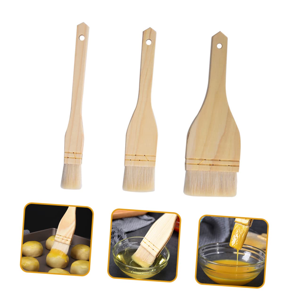 Toddmomy 3 Stück Backpinsel mit Naturborsten aus Wolle Ölpinsel für Grill und Gebäck Vielseitiger Küchenpinsel zum Backen und Grillen mit Aufhängung Hitzebeständig
