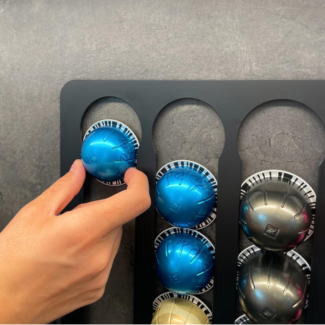 Generisch Capsulehouder voor Nespresso, bewaarhouder, Vertuo, capsules, wand, zonder boren, capsuledispenser, organizer, houder (zwart - voor Nespresso Vertuo