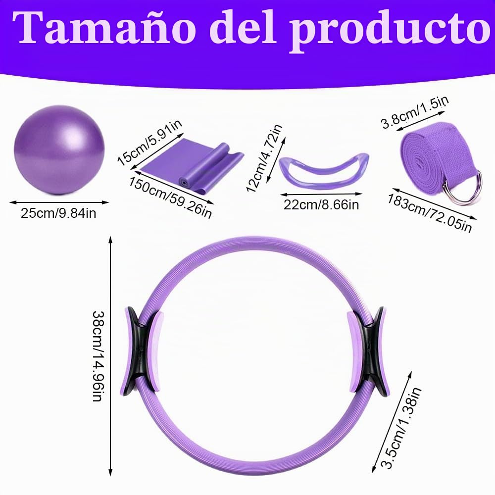 5 Piezas Juego de Anillo de Pilates, Kit Esencial de Pilates, Pilates Ring for Women, Pilates Ring and Ball Set, Círculo Mágico de Fitness, Pilates Ring Yoga Ball Set para Piernas Brazos Muslos