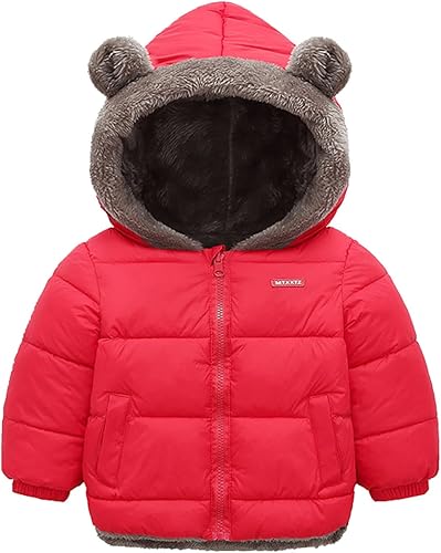 Junsyuffk Baby Boy Girls Jackets Bear Ear Hooded Jacket Two Sided Wear Fleece Thicken Windproof Coat Winter Warm Outwear