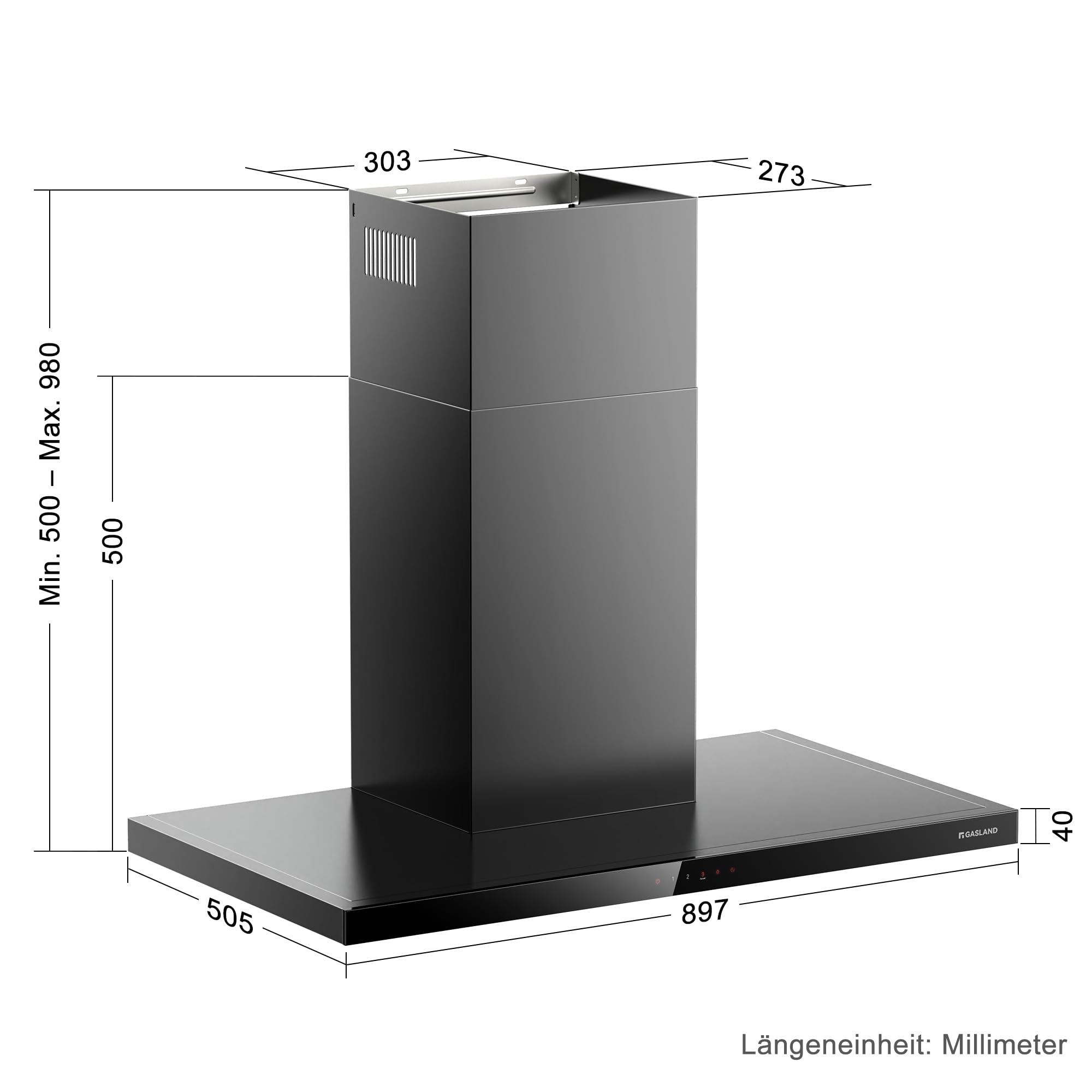 GASLAND TR90BS A++ okap kuchenny obieg 90 cm, okap ścienny 881 m³/h z filtrem węglowym CF176, obsługa dotykowa, 4 stopnie wraz z wzmacniaczem powietrza wylotowego, montaż ścienny, okap kuchenny
