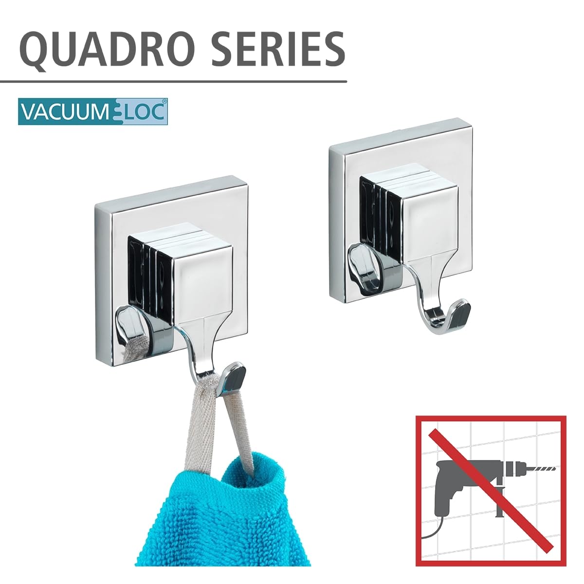 WENKO Vacuum-Loc® gancio da parete Quadro 2 pezzi, ABS, 6 x 7 x 5 cm, Lucido