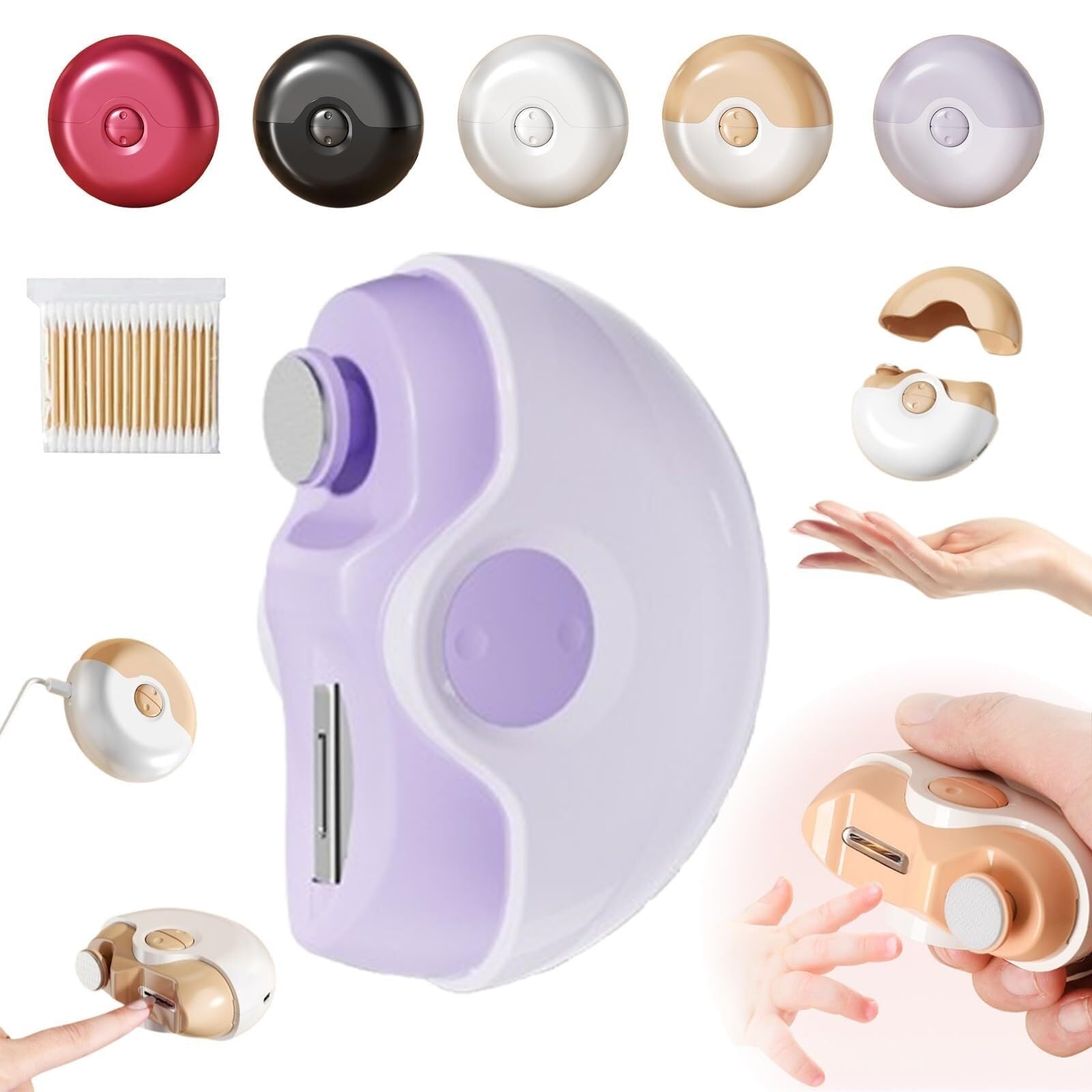 Cortadores de uñas automáticos de pulido eléctrico 2 en 1, con almacenamiento de restos de uñas, luz de seguridad recargable por USB, recortador de uñas para bebés, niños, adultos y personas mayores