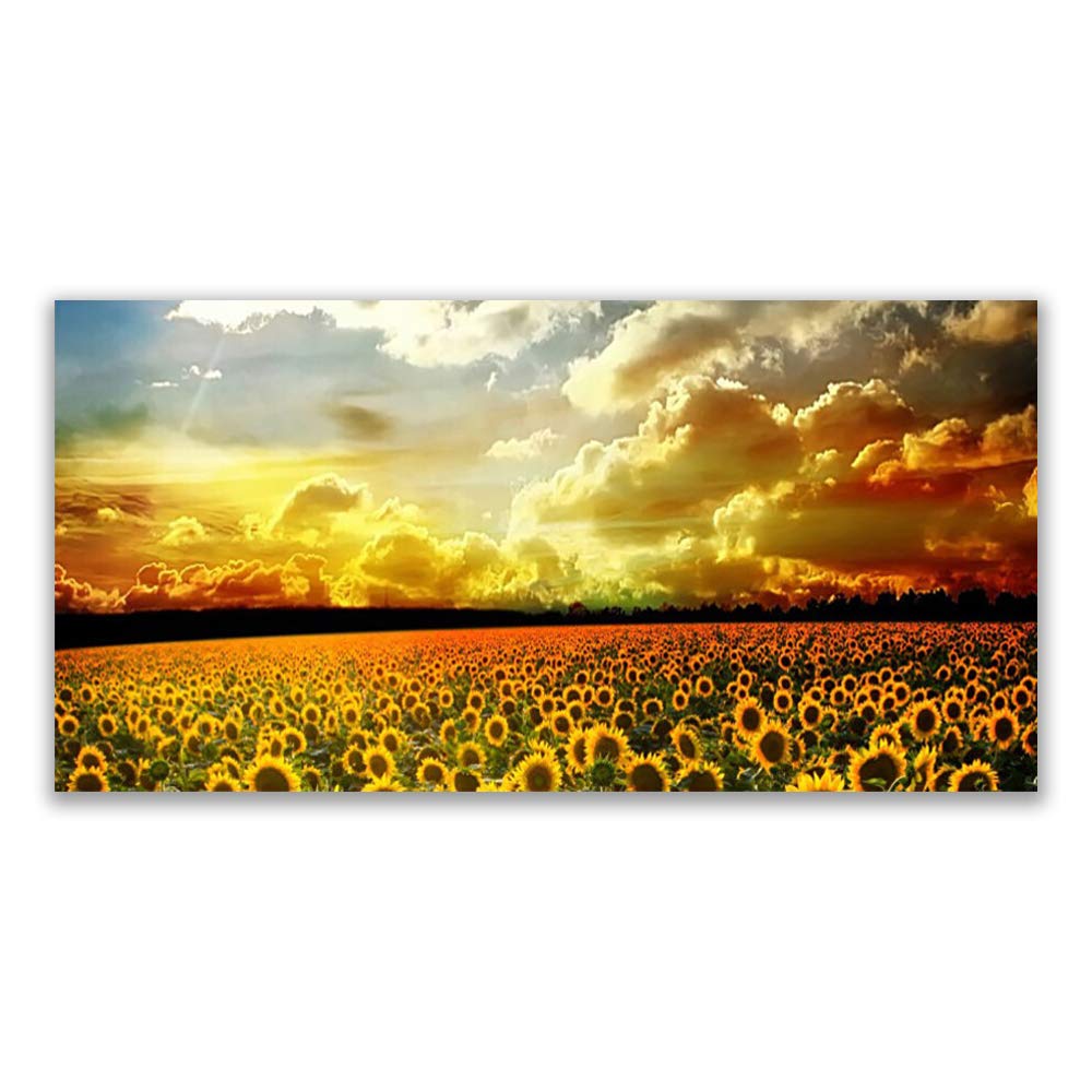 Impression sur verre acrylique de tournesols pour grand salon lumineux