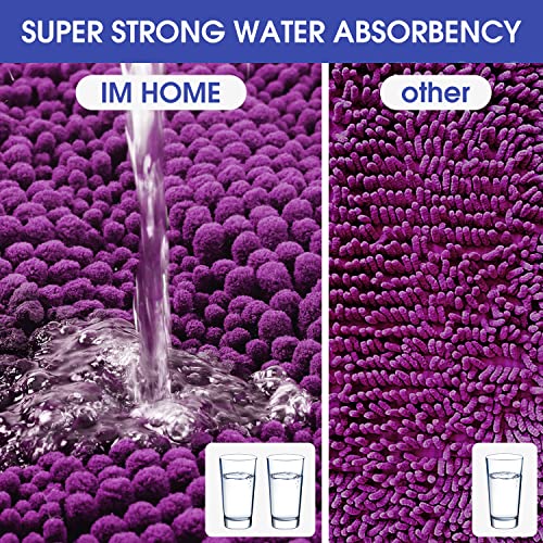 Accumtek Striped Purple Bathroom Rug Set 3 Pieces Ultra Soft, Non Slip Chenille Toilet Mat, Absorbent Plush Shaggy Bath Mats For Bathroom, Bedroom, Kitchen #TOP4