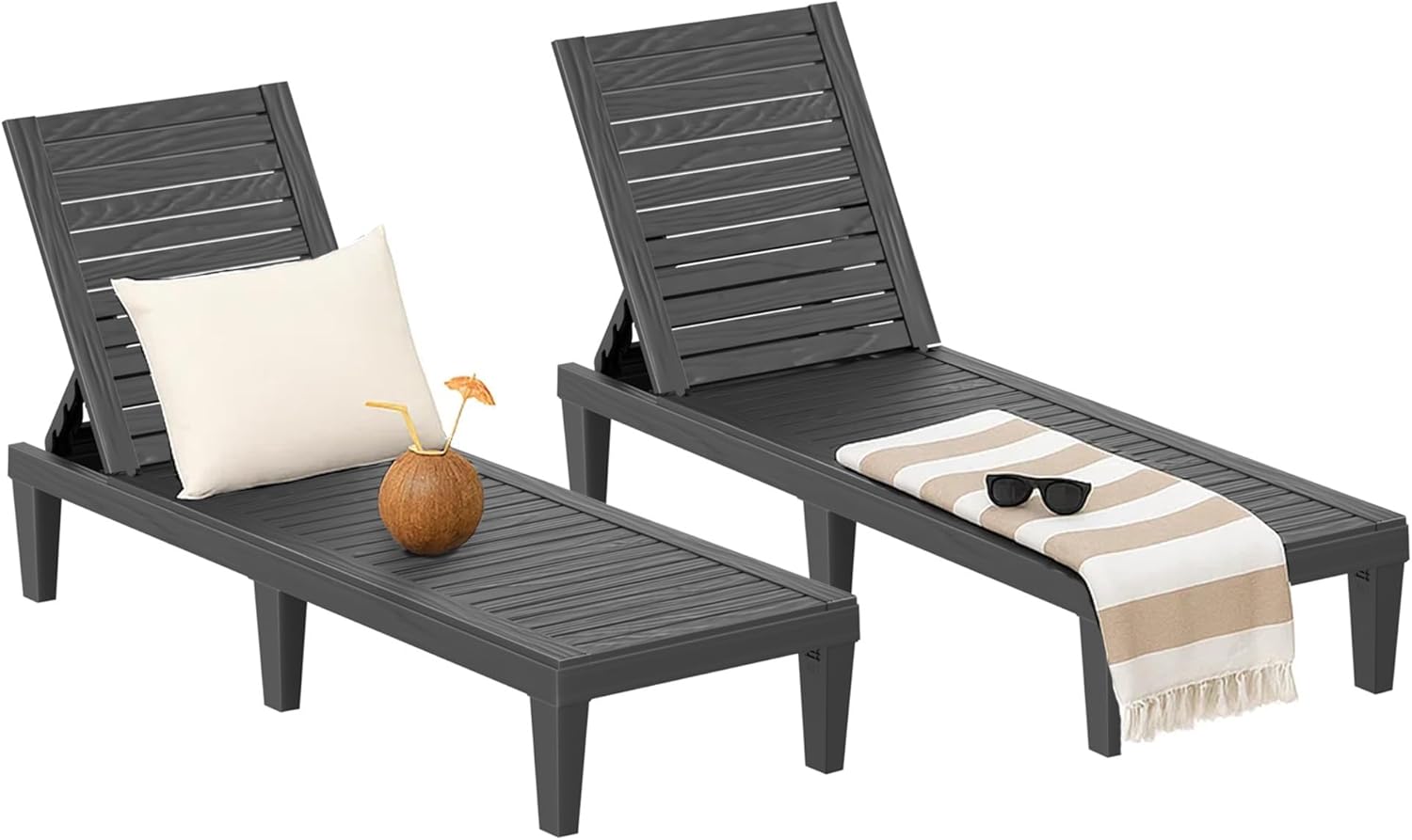 ROJIK Outdoor Chaise Lounge Chair with 5-Position Adjustable Backrest,Waterproof & Lightweight | Durable Indoor/Outdoor Patio Lounger Chair for Garden Pool Beach,(Single, Grey)