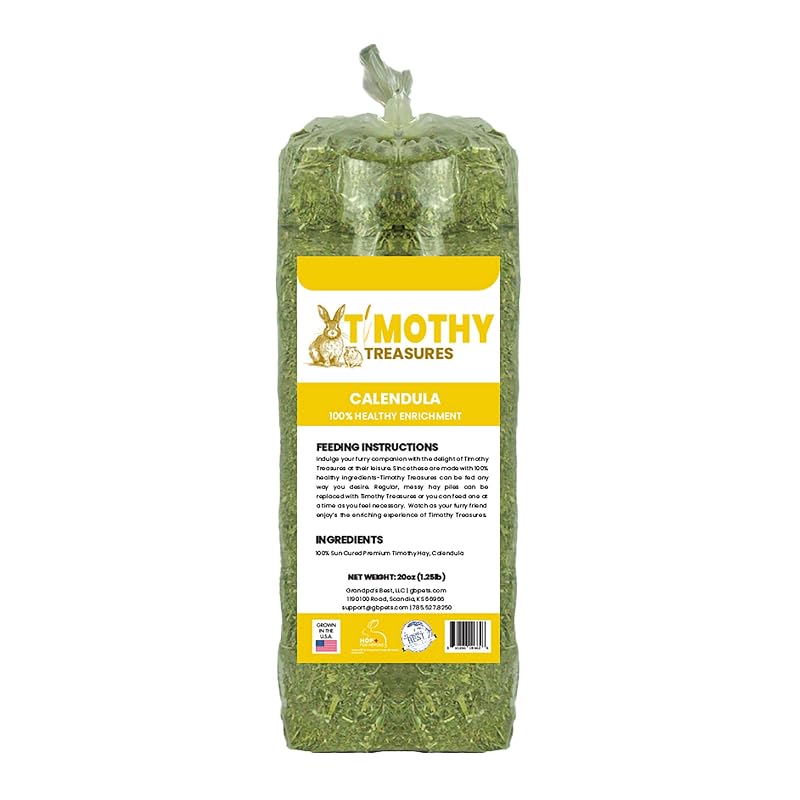 Petisco de feno Timothy com calêndula para coelhos e pequenos animais Timothy Treasures, 567 g
