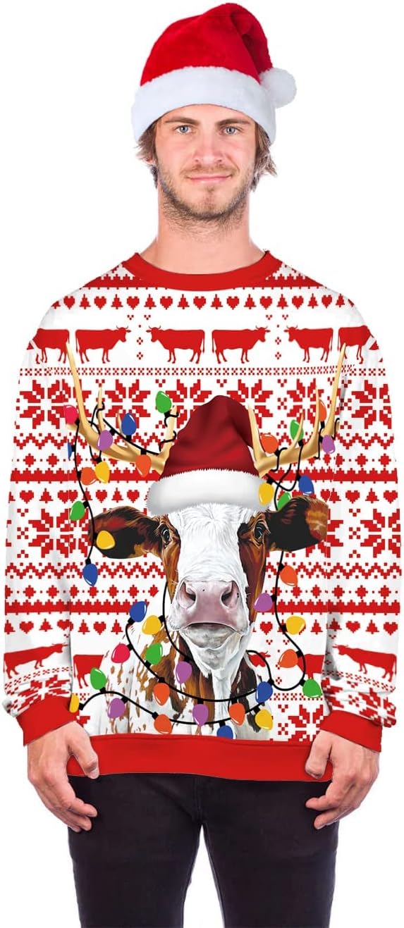 Jumppmile Unisex Ugly Animal Christmas Sweatshirt Crew Neck 3D Xmas Pullover Sweatshirt