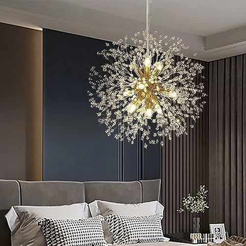 Miniatura 2 de Goomavi - Candelabro dorado de cristal, moderno, Sputnik, diente de león, lámpara colgante de techo para comedor, sala de estar, habitación, cocina