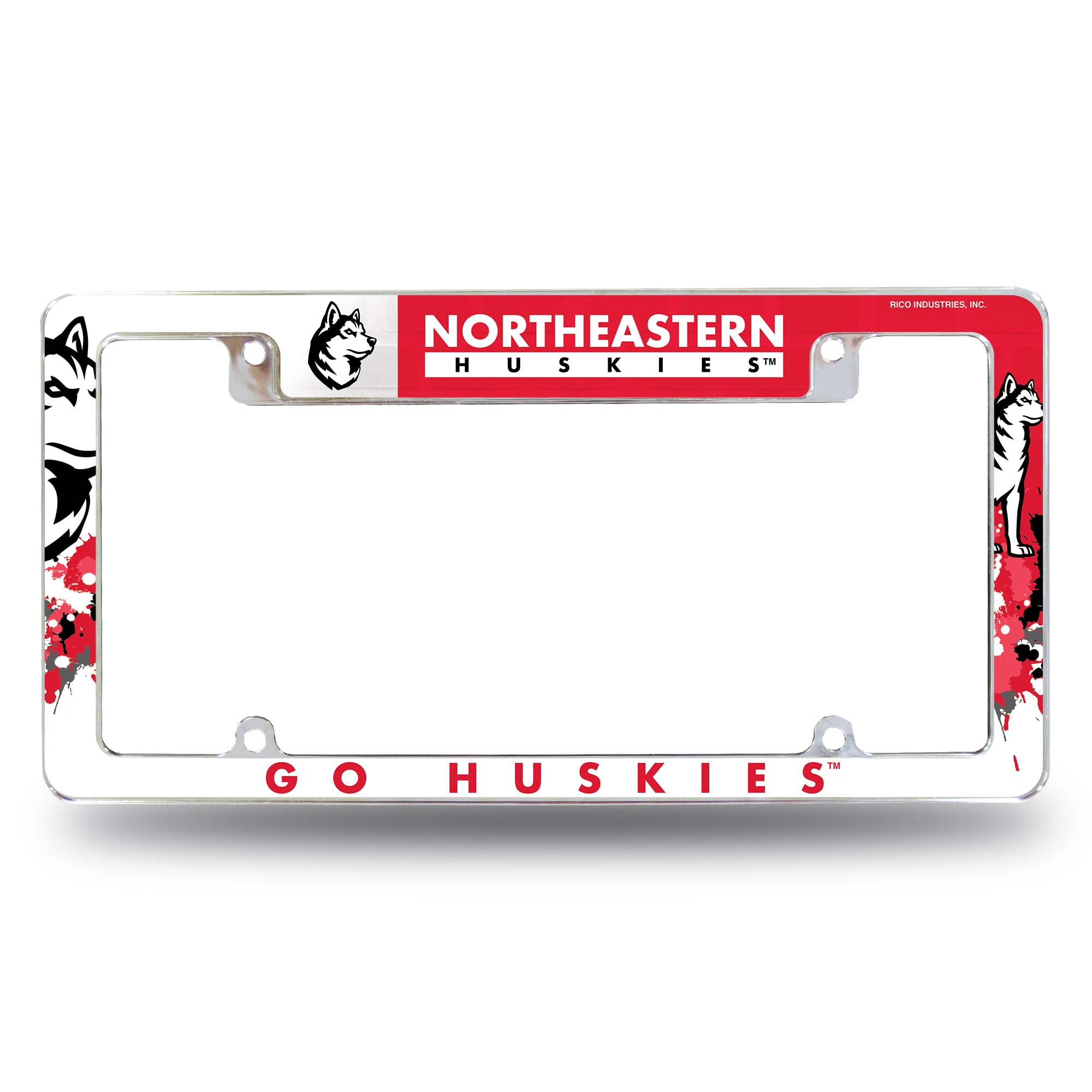 Rico Industries NCAA Northeastern Huskies Primary 12" x 6" Chrome All Over Automotive License Plate Frame for Car/Truck/SUV