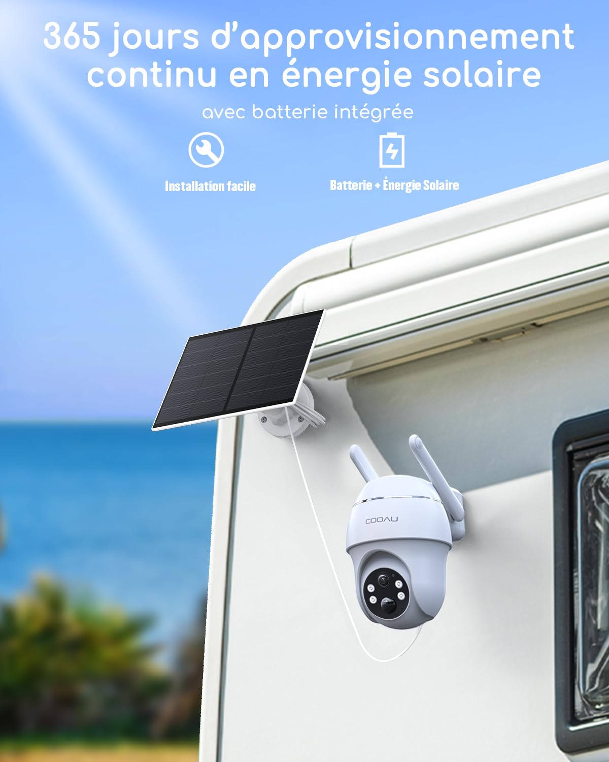 COOAU 4G LTE Camera Surveillance Extérieure sans fil - 2K 3MP Caméra Solaire sans Wi-Fi avec carte SIM | 360° PTZ | Audio bidirectionnel | Vision nocturne couleur | IP66 | Stockage local 64 Go & cloud