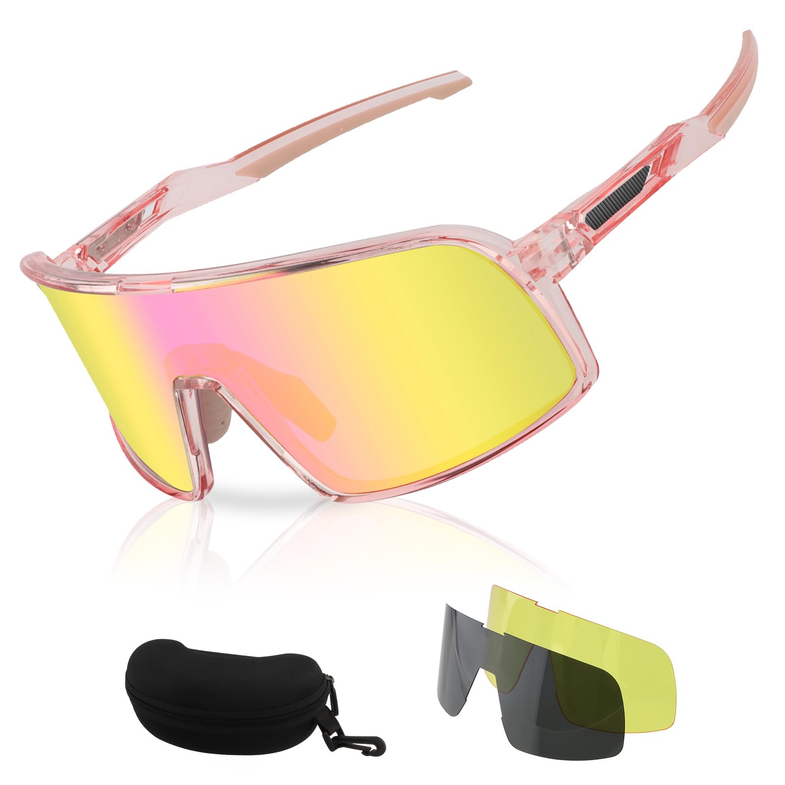 Lunettes de Cyclisme Polarisées, Lunettes de Soleil Sport avec 3 Lentilles pour Hommes