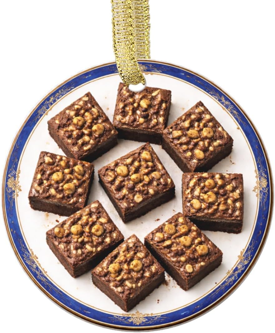 Southern Texas Style Chocolate Sheet Cake Rich Chocolate Icing Bakery Dessert Personalized Food Flat Printed Image on Ceramic Ornament – NOT 3D, Custom Text Back, Christmas Ornament