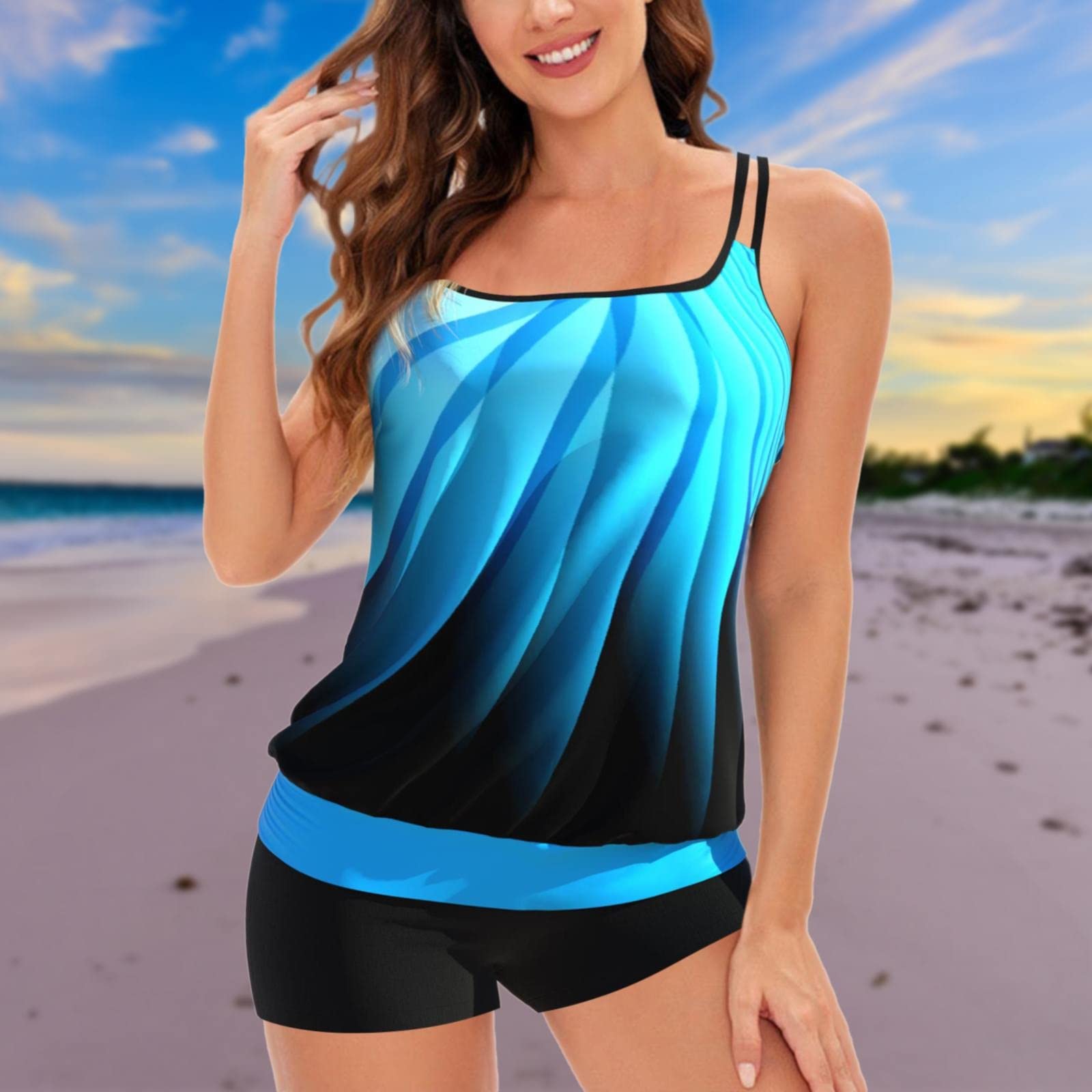 Costume da bagno estivo con spalline, sexy, con stampa gradiente