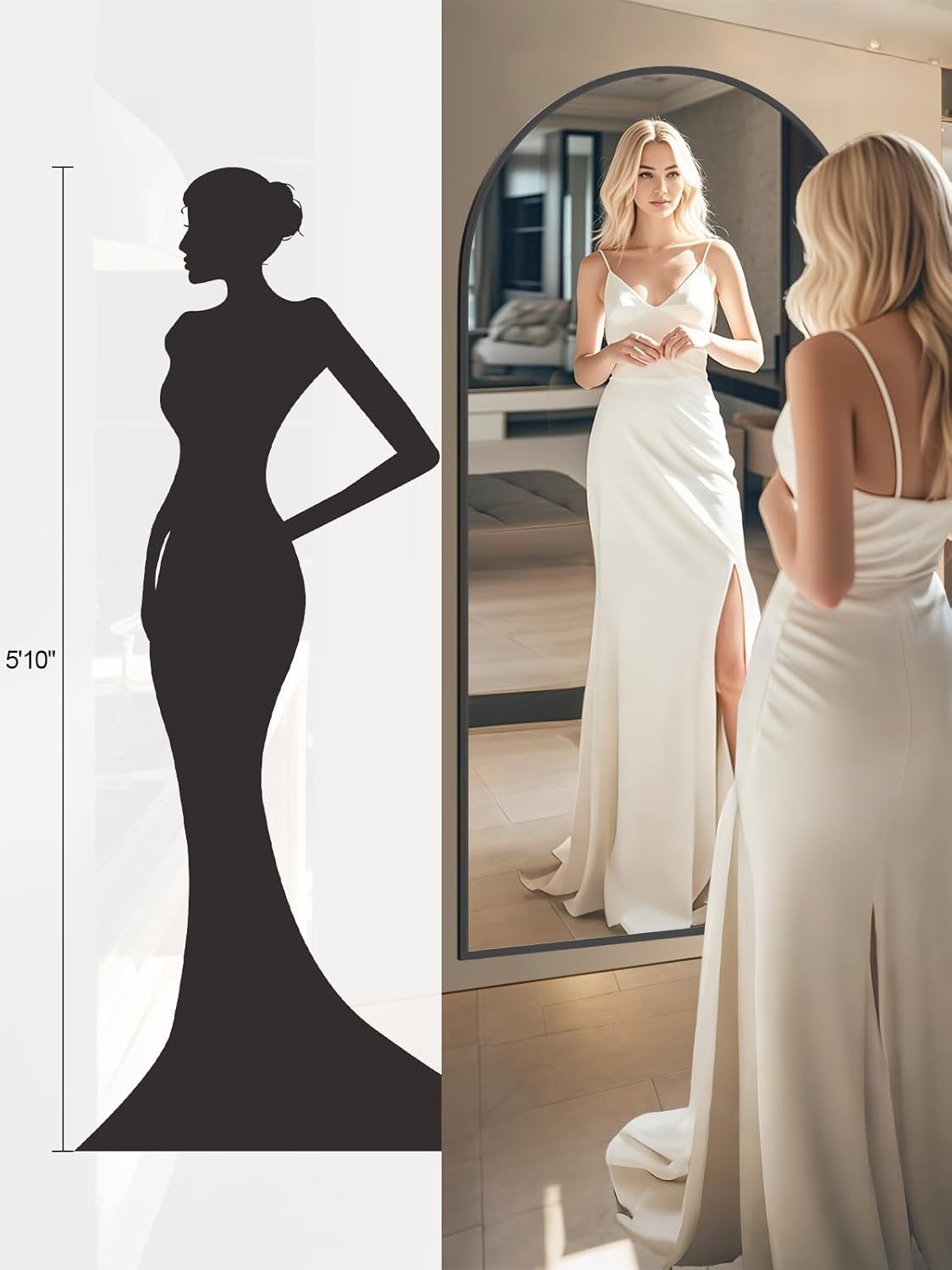 71"X32" Large Floor Mirror Full Length, Arched Full Length Mirror with Stand, Hanging Or Leaning Full Body Mirror for Bedroom Living Room (Black)