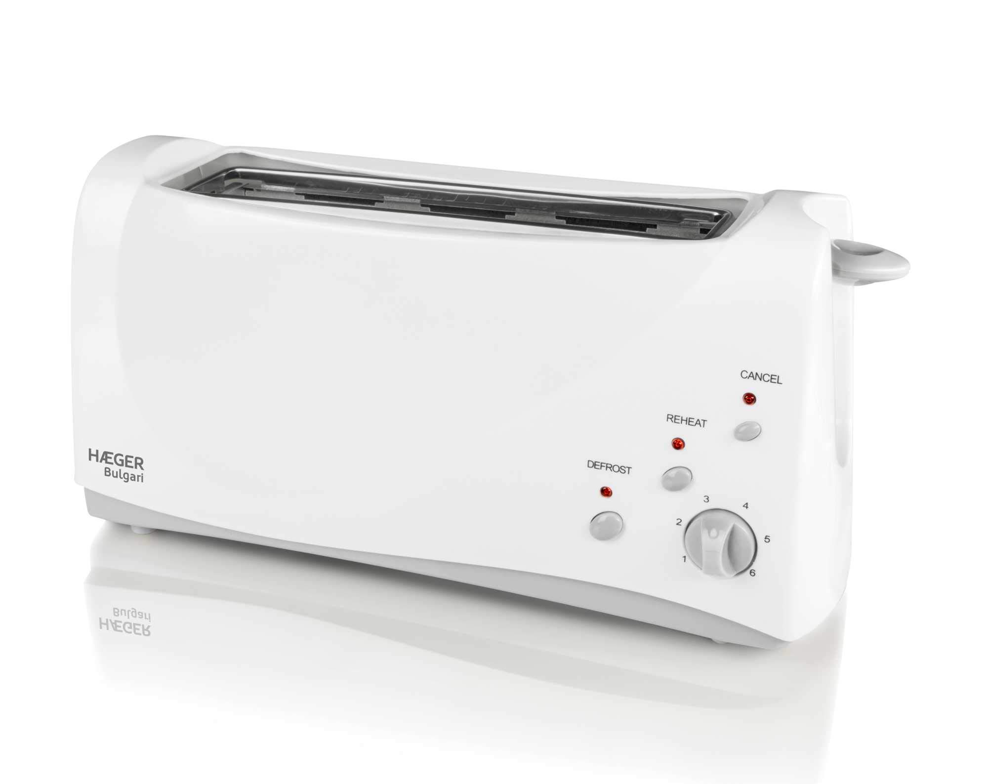 HAEGER BULGARI - Tostadora Multifunción con 1000W - Ranura Extra Larga, Control de Tostado - 6 Posiciones, 3 Funciones: recalentar, descongelar y cancelar, Impulso Extra para pequeñas rebanadas