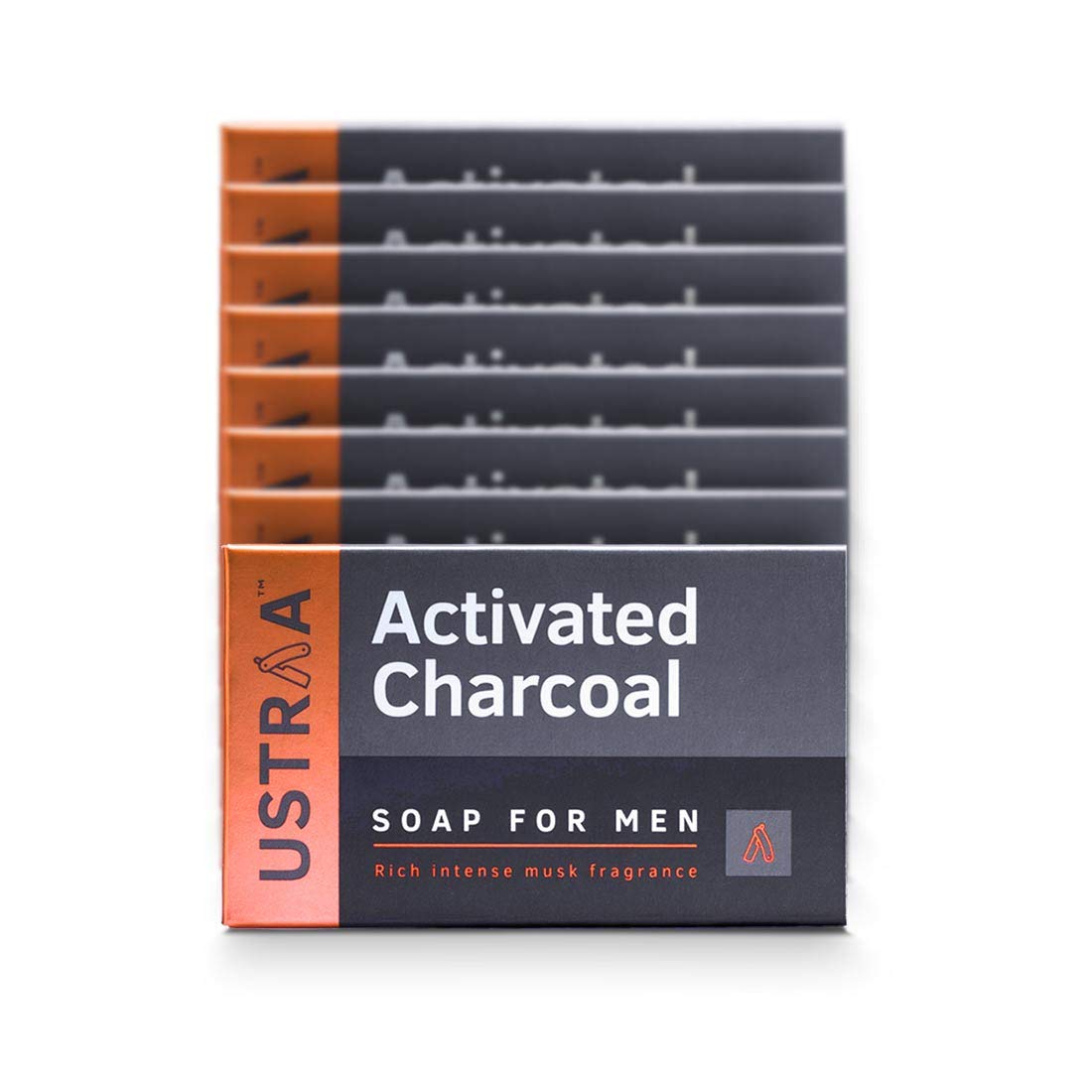 UstraaDeo Soap for Men with Activated Charcoal, 100 g (Pack of 8)