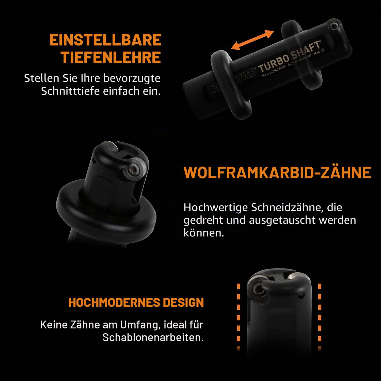 ARBORTECH TURBO Shaft | Ø 20 mm Fräsaufsatz für Winkelschleifer zur Holzbearbeitung | IND.FG.500