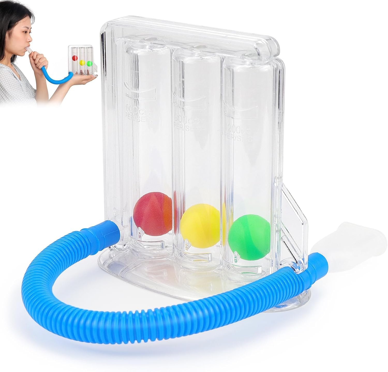 Rierousy Appareil Respiratoire, Entraîneur Respiratoire Profond Avec 3 Balles Colorées et Embout Buccal pour la Thérapie du Langage et la Fonction Pulmonaire