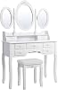 SONGMICS 3 mirrored and stooled dressing table, 7 drawers, slope protection, luxury, 145 x 90 x 40 cm, white RDT91W
