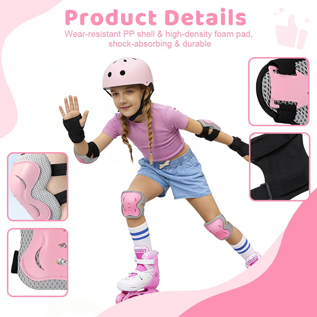Ginocchiere per bambini, 6 in 1, per ragazzi e ragazze, set di protezioni per il polso per bambini di per pattinaggio, ciclismo e skateboard