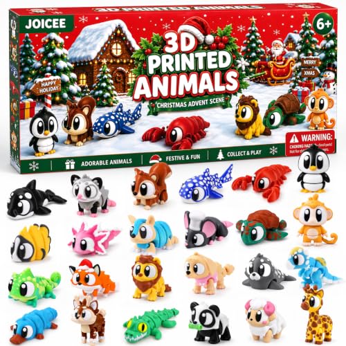 JOICEE 2026 Christmas Advent Calendar with Mini 3D Printed Animals Toys