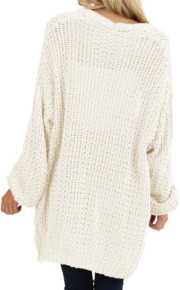 Maroway Womens Cardigan Solid Color Long Sleeve Open Front Chunky Knit Sweater Outwear - Image 5