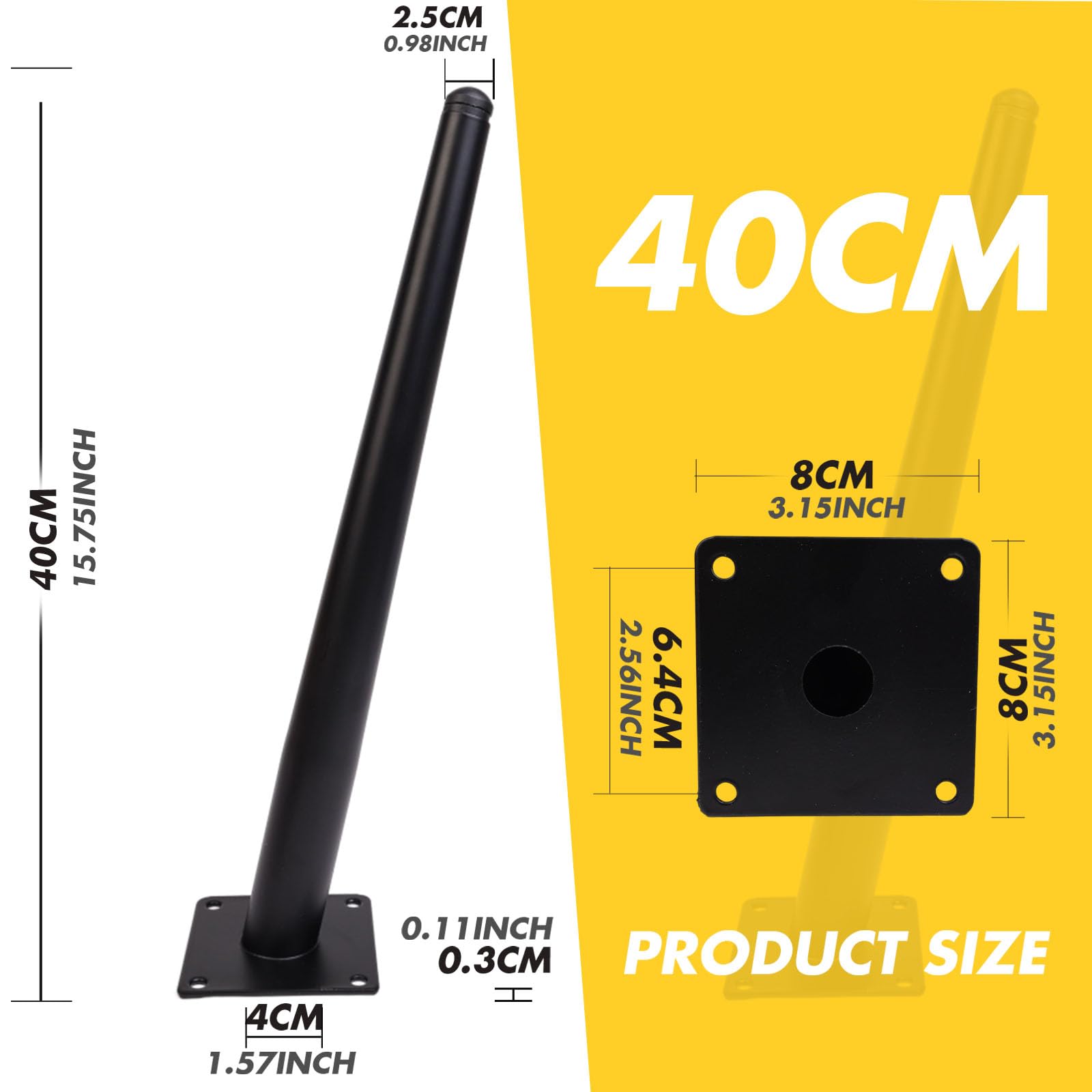 Zllzpzd Table Legs, Metal, Black, Slanted Furniture Feet, Table Legs, Metal, Cone, Furniture Legs, Chest of Drawers Feet - Image 2