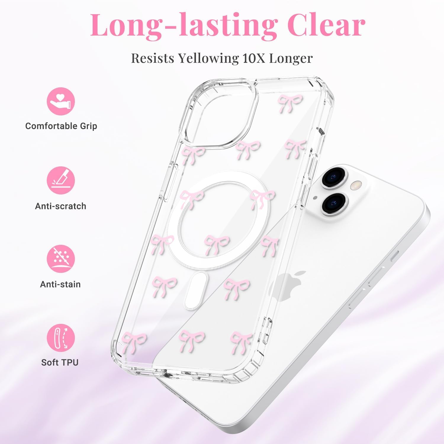 Custodia Magnetica Con Strass Per IPhone 13 Pro Max - Supporto Anello Invisibile, Ricarica MagSafe, Protezione Fotocamera, Trasparente Rosa