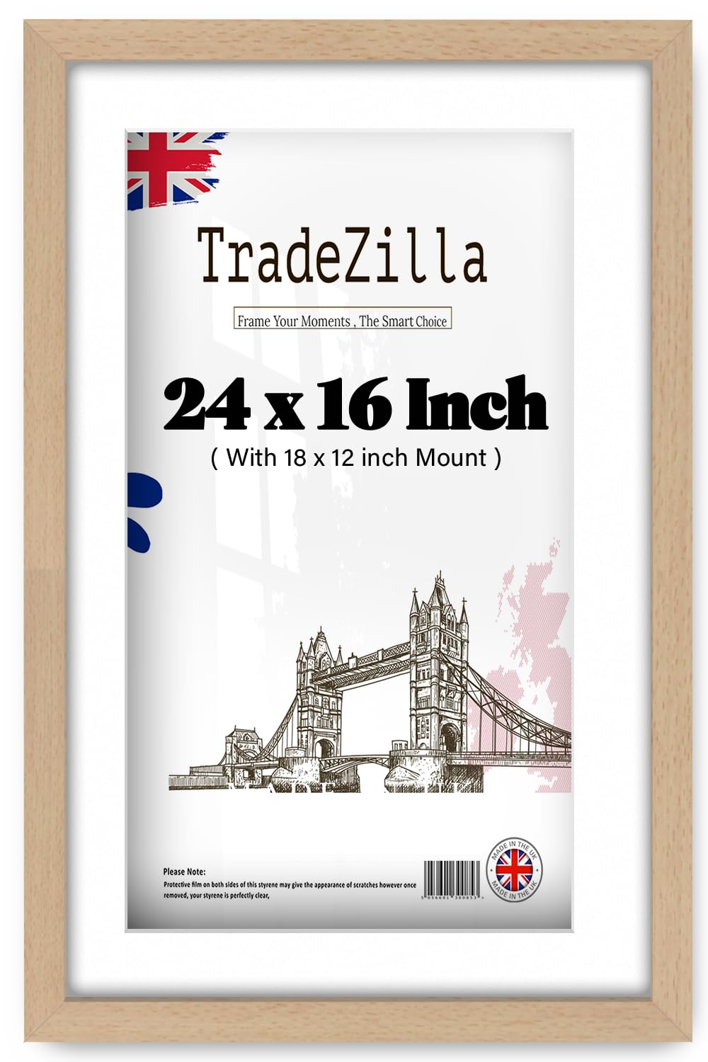 TradeZilla | Classic (60.96 x 45.72 cm) with 45.72 x 30.48 cm White Mount Picture Frame 16" x 24" Poster Frame - Beech Picture Frame [ Beech ]