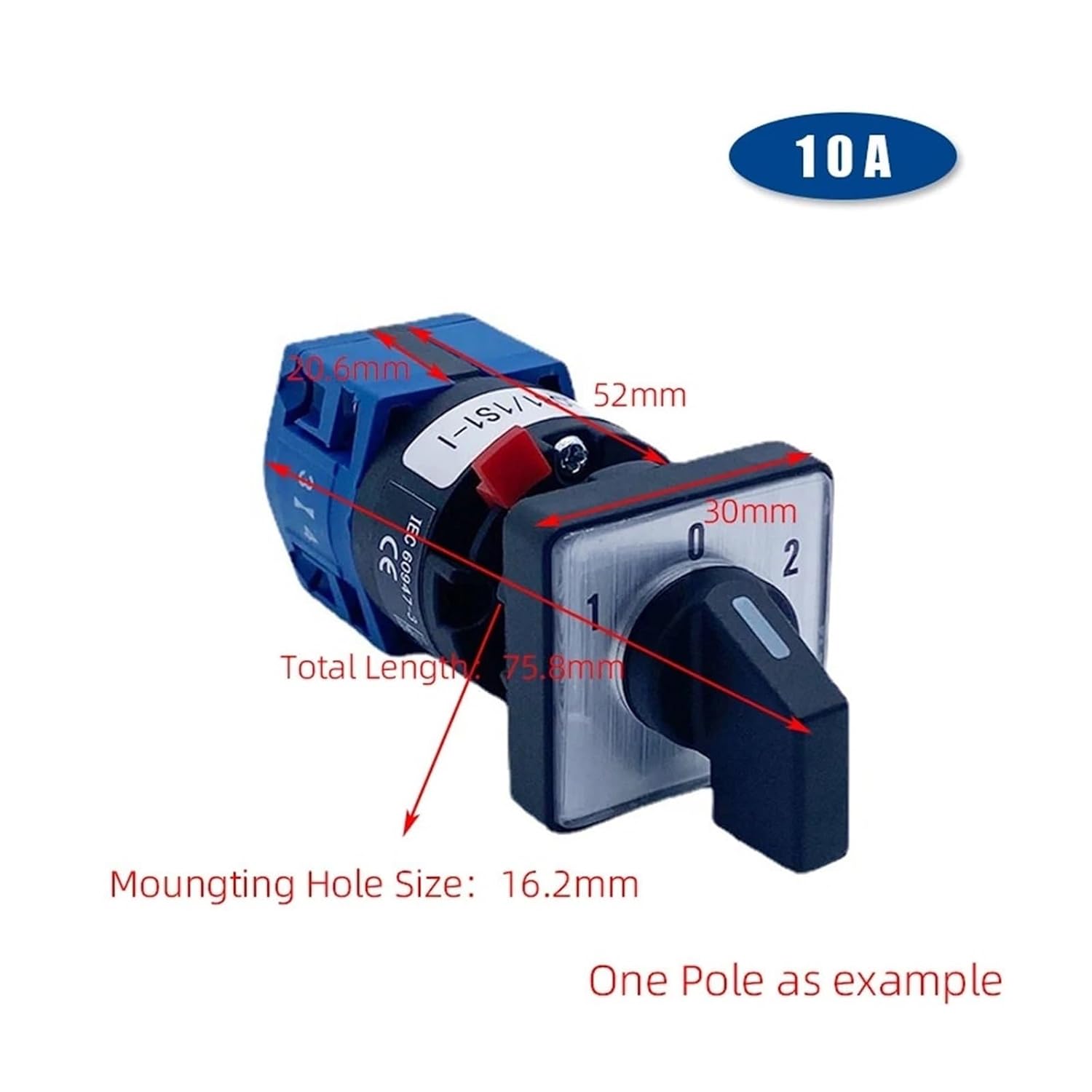 LW26-10S 1/2/3/4 Poles Single Hole Mounting Size 16mm Rotary Cam Switch 10A Changeover Main Selector Silver Contact(1P-4 Terminals)