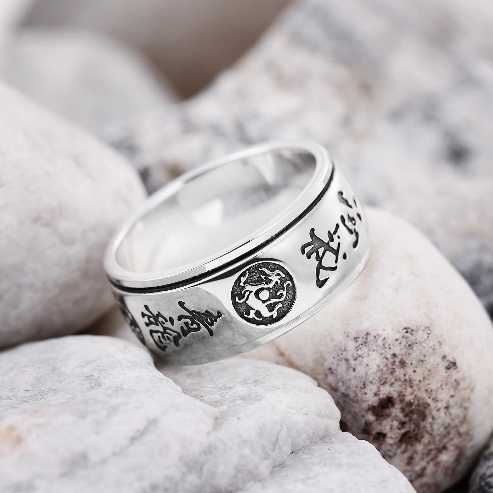 Anillos de promesa para hombre de plata de ley, anillos vintage para hombre giratorios con patrón de tigre dragón tamaño 7.5-11.5, R 1/2, Sin piedras preciosas