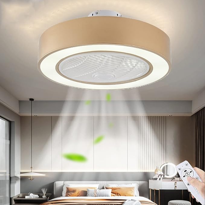 QYQIAN Ventilator Met Licht Plafond En Afstandsbediening Led-plafondlamp Met Ventilator Dimbare Slaapkamer Plafondlamp Moderne Plafondventilator Mit Lamp Voor Woonkamer Eetkamer Ventilatorlichten (Brown) photo 2