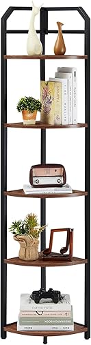 Miniatura 8 de Estantería esquinera industrial de 5 niveles, estante esquinero independiente con marco de metal, soporte de esquina abierto para plantas para