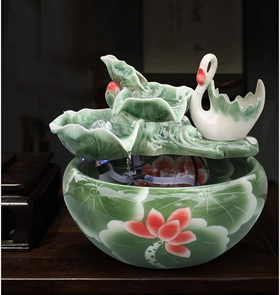 Tabletop Fountains Tabletop Fountain Ceramic 12.6 Inches High Desktop Fountain Waterfall Circulating Water Fish Tank Decor Ornaments Exquisite Decoration