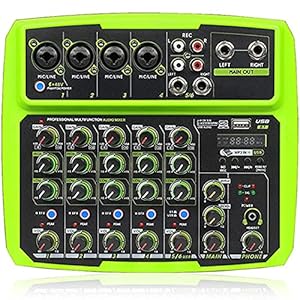 Sound Mixer Board, Draagbare 6 Kanalen Audio Mixer Usb Mengconsole Ondersteunt Bt-verbinding Met Geluidskaart Ingebouwde 48v Phantom Power Voor Opnamestudio(Color:Groente)