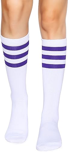 Henwarry Calcetines de tubo sobre la pantorrilla, calcetines clásicos de triple rayas de algodón retro atléticos para hombres y mujeres
