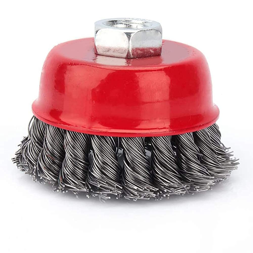 Brosse Métallique pour Perceuse, 4 Pièces, M14 75mm, Brosse Conique en Acier Torsadé, Accessoire Meuleuse d'Angle, 12500 TR/Min