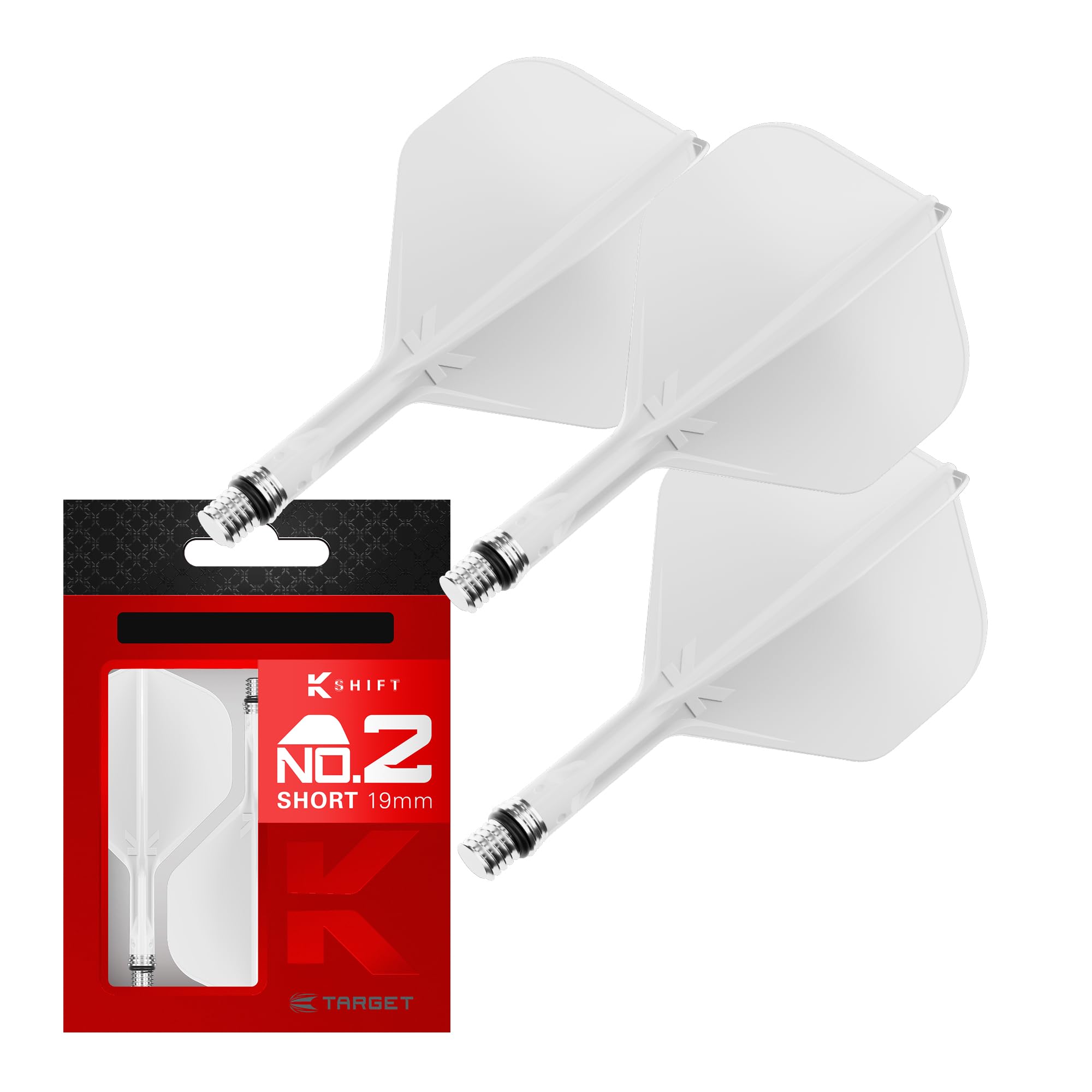 Target Darts K-Shift No.2 Integrated Flights & Shafts | K Shift No.2 Flight & Shaft System, White – K-Flex Short Shift Spin Base, Professional Dart Accessories