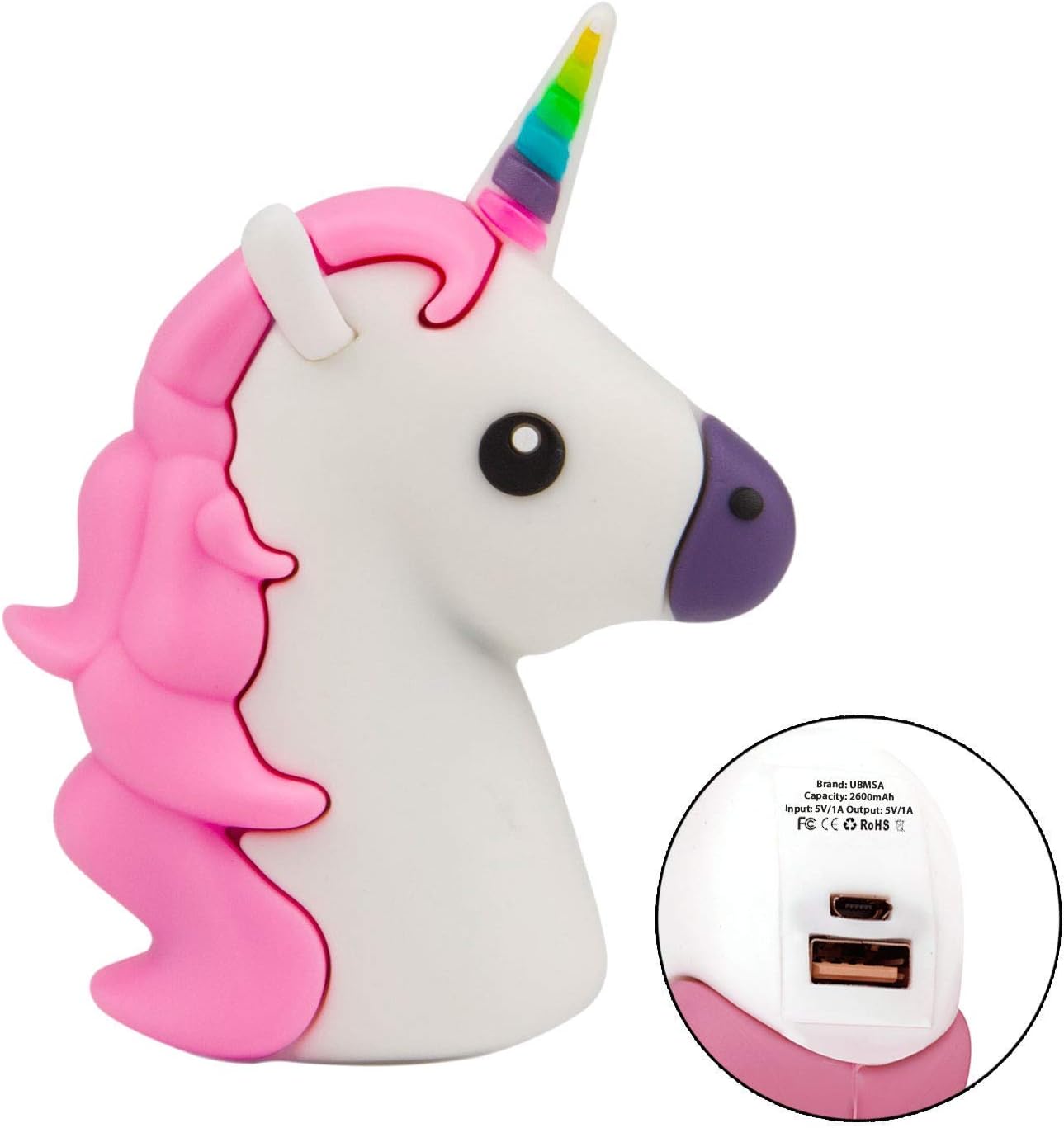 UBMSA Unicorn charger 2600mAh [12 Months Warranty] EMOJI unicorn power bank, horse portable battery Pokemon GO, Gift Cartoon External charger for iPhone, Samsung, Compatible with all smartphones