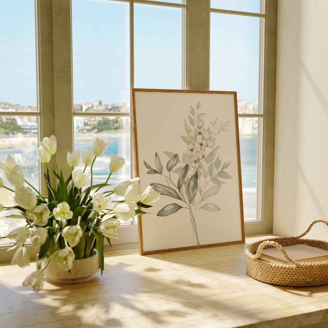 Set Of 4 Framed Prints Wall Art Set, Watercolor Wildflower Art Print, Floral Botanical Prints, Minimalist Modern Art, Boho Wall Decor