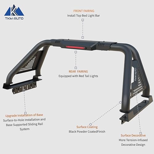 Miniatura 2 de Barra enrollable deportiva apta para Tacoma, JT Gladiator, Ranger, Colorado, Canyon y Frontier (acero negro)