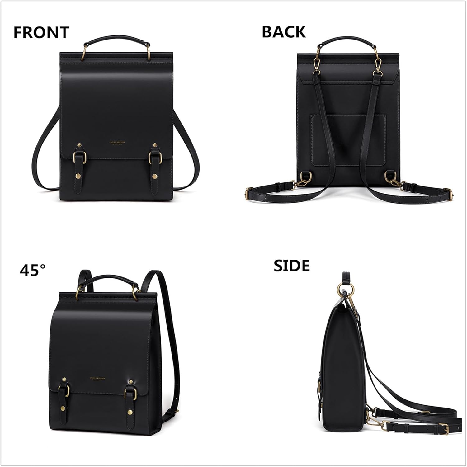 Cnoles Leather Backpack Purse For Women Fashion Ladies Vintage Bags Casual College Travel Backpacks Bag Black - Image 3