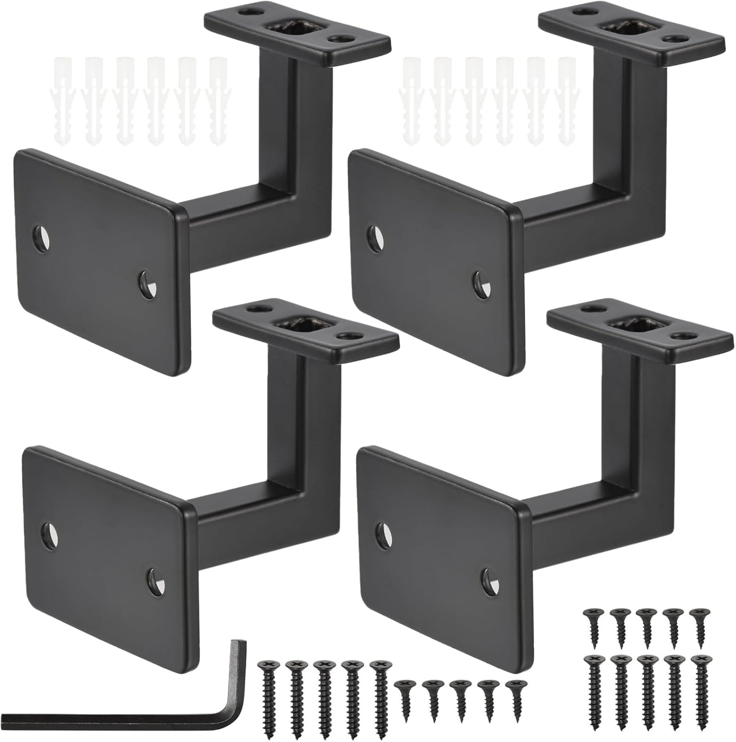 5 Pcs Black Handrail Brackets, 90-Degree Adjustable Stair Railing Support, Includes Screws and Hex Key, Wall Mount for Home DIY Projects