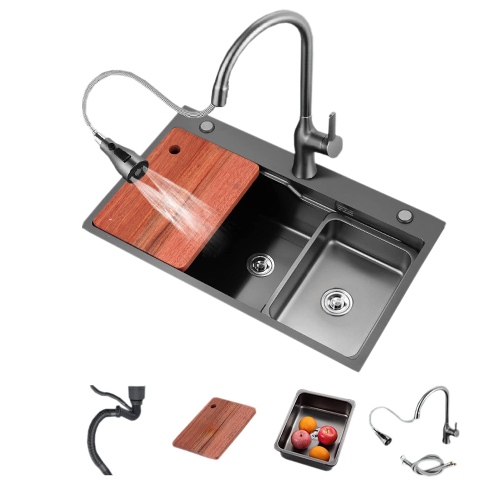 ANSNOW Kitchen Sink 4.0Mm Stainless Steel Washbasin Kitchen Nano Handmade Sink Under Counter Basin for Home Kitchen Balconies/Black/60-45Cm